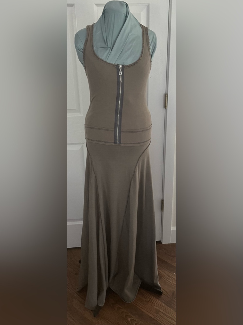 Raw Earth Wild Sky Women's Taupe Zip-Front Maxi Dress